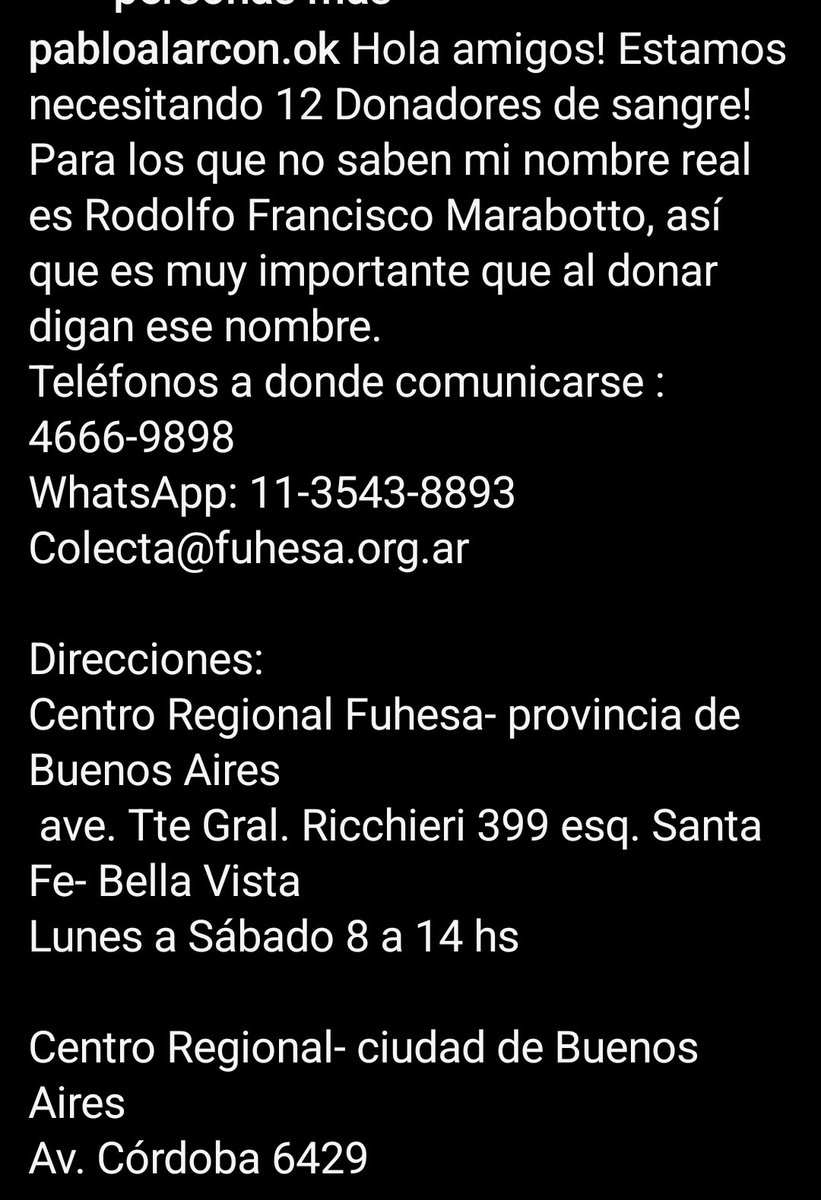 marcelapgodoy's tweet photo. Llamado a la solidaridad 
Pablo Alarcon solicita 12 dadores de sangre
Acá la data
@alarconpablo45 https://t.co/CZ4Z3mBQrD
