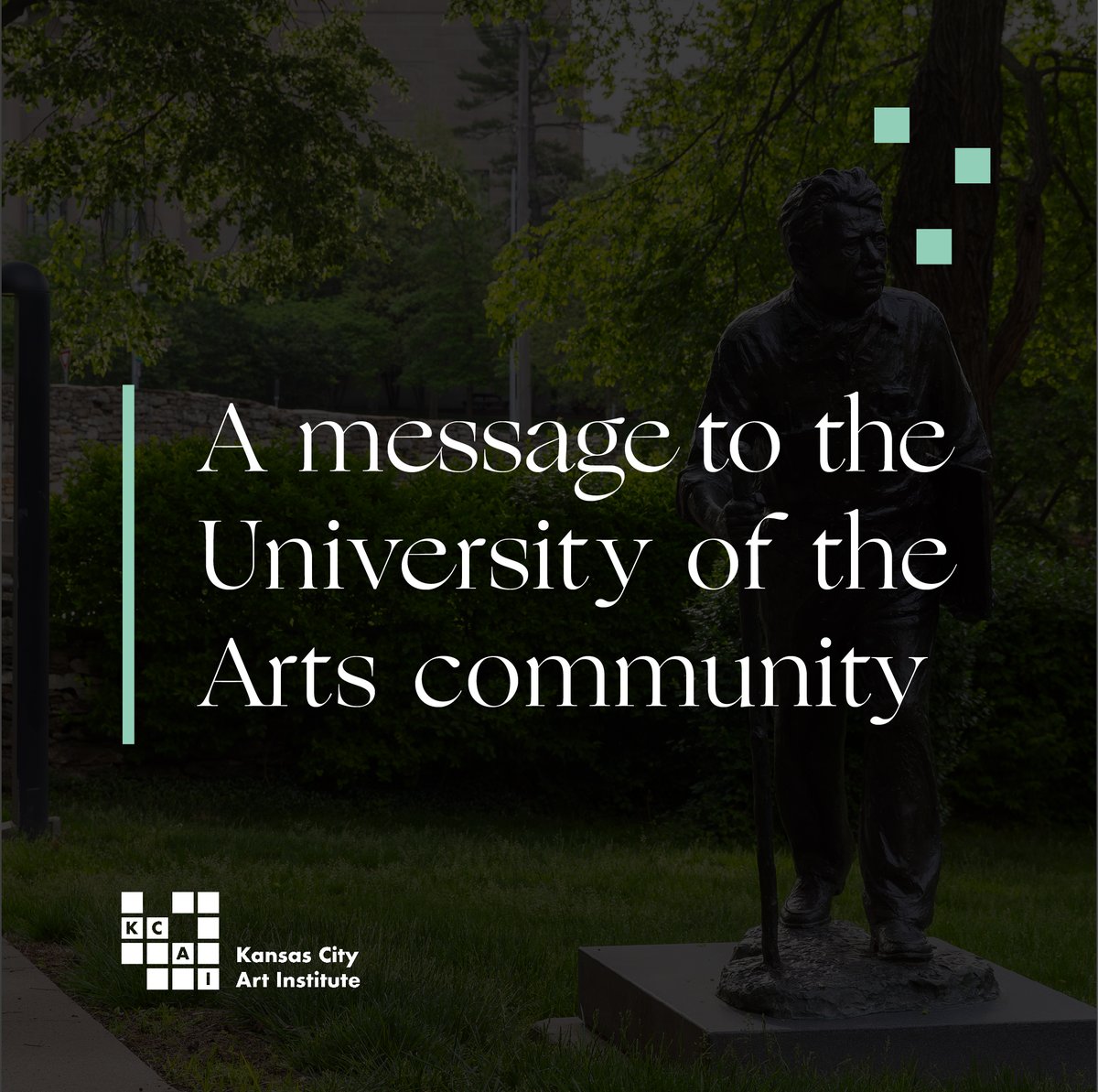 KCAI is aware of how vital pursuing an artistic practice within academia is. With the closure of the University of the Arts, KCAI is dedicated to providing current and prospective students with a path to continue their academic dreams. 

Learn more here kcai.edu/admissions-aid/