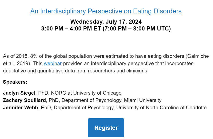jacasiegel's tweet image. I'm excited to share that I'll be presenting on APS's Science for Society series about supporting loved ones with eating disorders, pulling from my research and lived experience with anorexia recovery in relationships.

with @DrZSoulliard and Dr. Webb!

member.psychologicalscience.org/events/event-d…