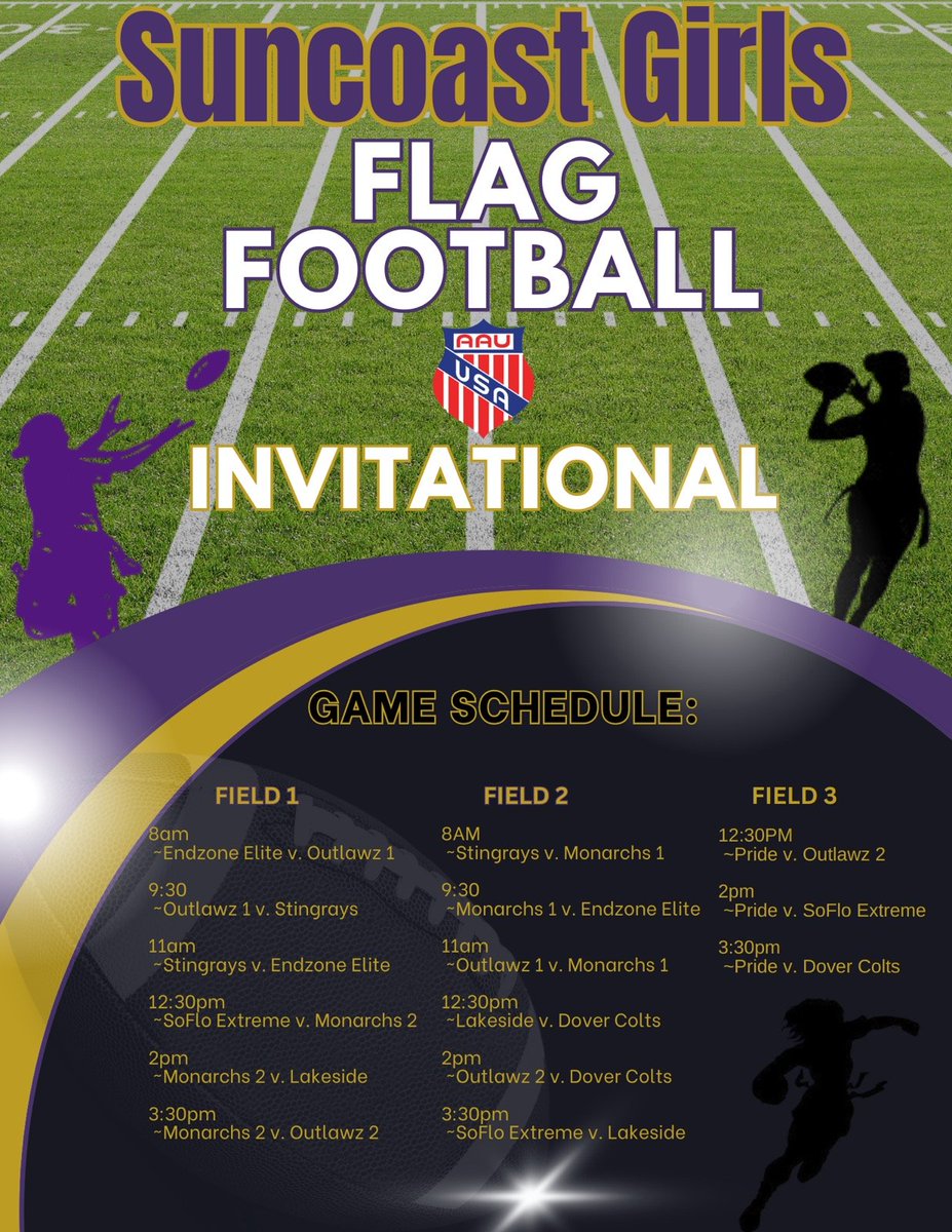FLsuncoastflag's tweet photo. Games all set for this Saturday. Safe travels to all teams traveling to St. Pete. #Monarchs https://t.co/iOwpfNDr7t