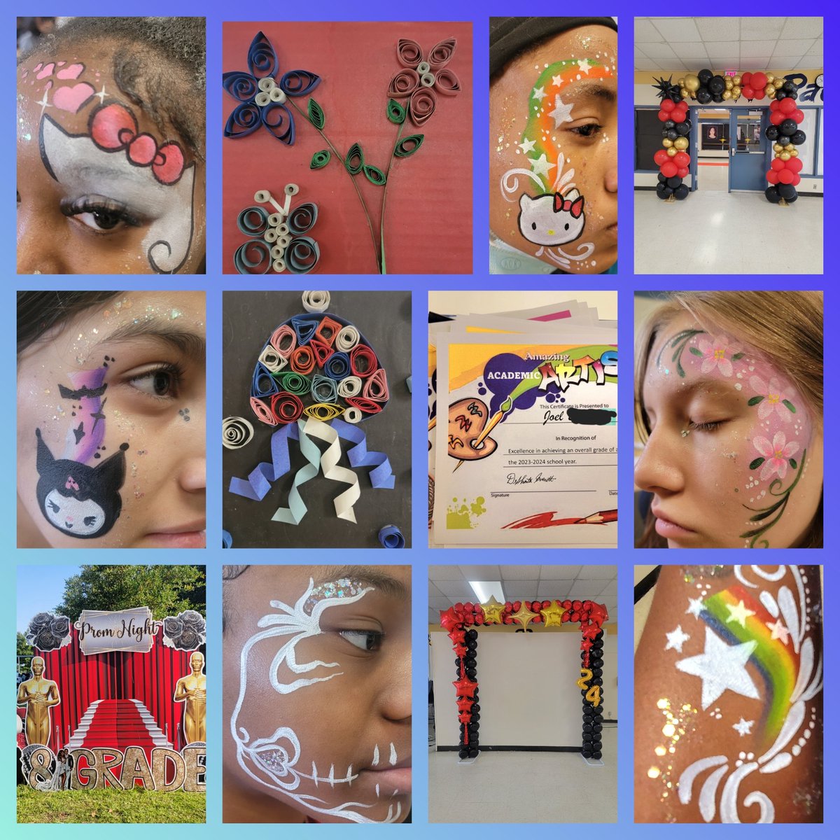 WolfPackArtWMS's tweet photo. We ended the year off with art displays, paper quilling, prom decorating, awards, and face painting. This year has been one for the books. Have a fun and safe summer!
@Welch_WolfPack
#WMSWolfPack #WolfPack #BlueandGold #WolfPackPride #WolfPackArt #WolfPackArtRocks https://t.co/821okD5lXc