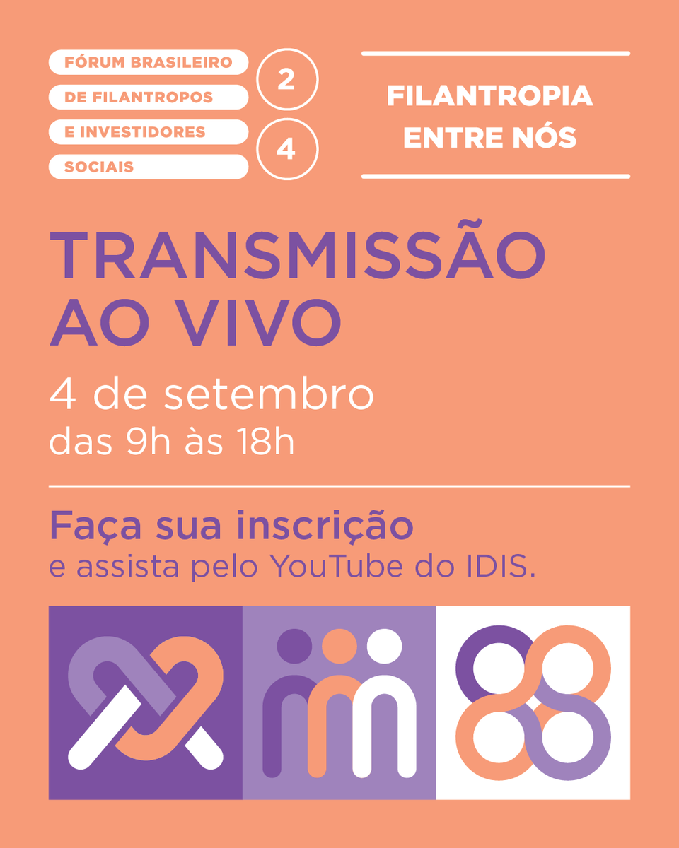 IDIS_Noticias's tweet photo. O Fórum Brasileiro de Filantropos e Investidores Sociais de 2024 será no dia 04 de setembro de 2024 com o tema 'Filantropia Entre Nós'! 

O evento será híbrido. Presencialmente, participam apenas convidados, mas também será transmitido ao vivo pelo Youtube. 

Saiba mais na reply! https://t.co/jJWxNzVMze