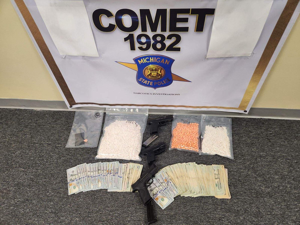 On June 5, the County of Macomb Enforcement Team (COMET) executed search warrants in Warren and Madison Heights.  In total, detectives seized 7,531 suspected Xanax pills, 1,899 pills which field tested as methamphetamine, three firearms and a stolen 2014 Jeep Grand Cherokee.