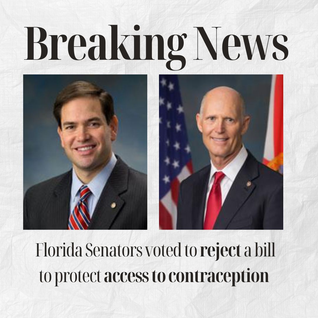 FLReproFreedom's tweet photo. The Senate just voted DOWN the Right to Contraception Act, which aimed to ensure nationwide access to contraception, including birth control and Plan B. It failed with 51 votes in favor to 39 against - needing 60 votes to pass.
#breakingnews #righttocontraceptionact https://t.co/xpBk3nkihB