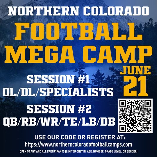 CoachNickNissen's tweet image. 🚨Recruits- 2 weeks away🚨

June 21st- Greeley, CO 

Compete and Develop with @UNC_BearsFB #STBC 

Bigs Session 1 (8:30am)
Skills Session 2 (1:30pm)

Register Below:
register.ryzer.com/camp.cfm?sport…