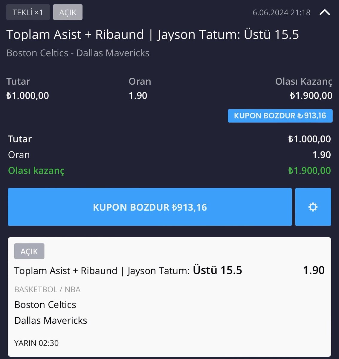 bi_gambler's tweet image. #NBA %100 NAKİT İADE BAHSİ 🫡

Bahsin kaybetmesi durumunda 500₺ ye kadar %100 iade @bi_gambler dan hediye 💯 (Detaylar Yorumlarda) 

Genzobet Giriş; bit.ly/genzobetguncel…

Kazanırsak 3 takipçime 🎁 (RT+FAV) 

Kayıp Yazmak YOK ❗️

Analiz 🎯 

* Tatum son 10 maçta 16.4 R+A…