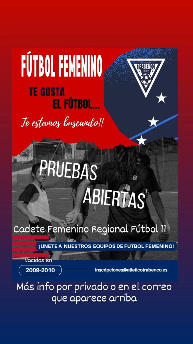 Alex_90_Serrano's tweet photo. Se buscan jugadoras para Cadete Femenino de Fútbol 11 Regional. Nacidas en 2009 y 2010. Más información por privado. https://t.co/UdSUAwpZwr