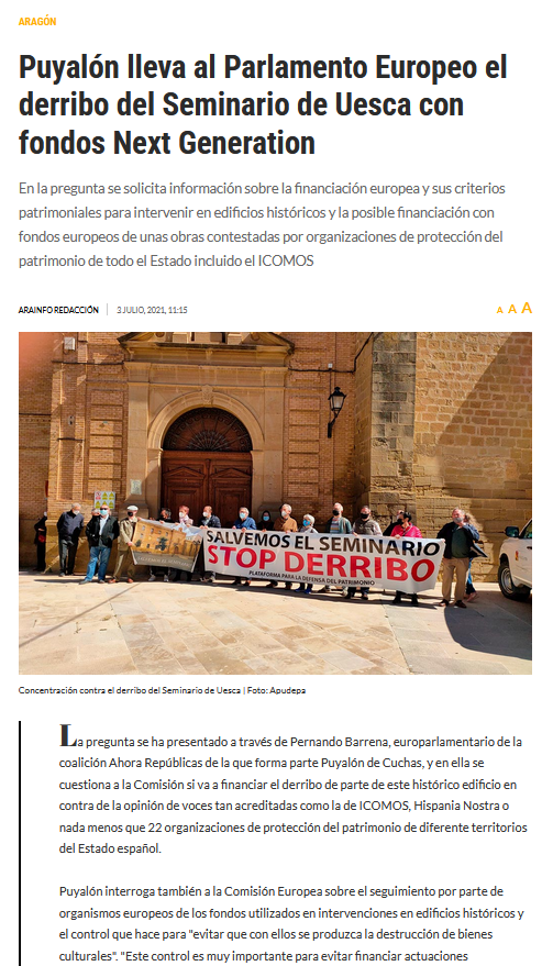 Puyalon's tweet photo. 🇪🇺 No contentos con destinar Fondos Europeos Next Generation para fines diferentes a la digitalización y sostenibilidad 💸
🏚 @Puyalon y #AhoraRepúblicas llevó en julio'21 a la Comisión Europea el uso de estos fondos en Uesca para la destrucción de su Patrimonio (Seminario) ⏬⏬ https://t.co/GrC91l77mv