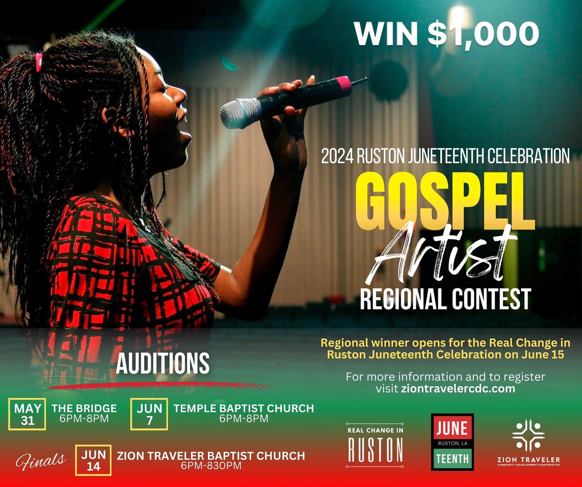 There is still time left to register to win $1,000 in the Juneteenth Gospel Artist Showcase. The last tryout is Friday! #GospelMusic #talentshowcase #hbcu