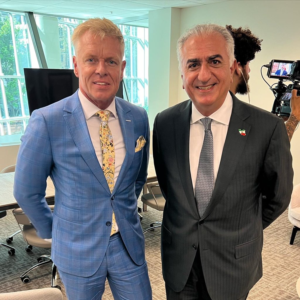 Beloved_IRAN's tweet photo. "Meeting with His Royal Highness, Reza Pahlavi, Crown Prince of Iran @PahlaviReza.
We talked about the terrible human rights situation in #Iran and the brave women fighting against the oppression of this barbaric regime of #Raisi."
#Vote4Rob #VoteForRobRoos https://t.co/HODOO9PXnJ