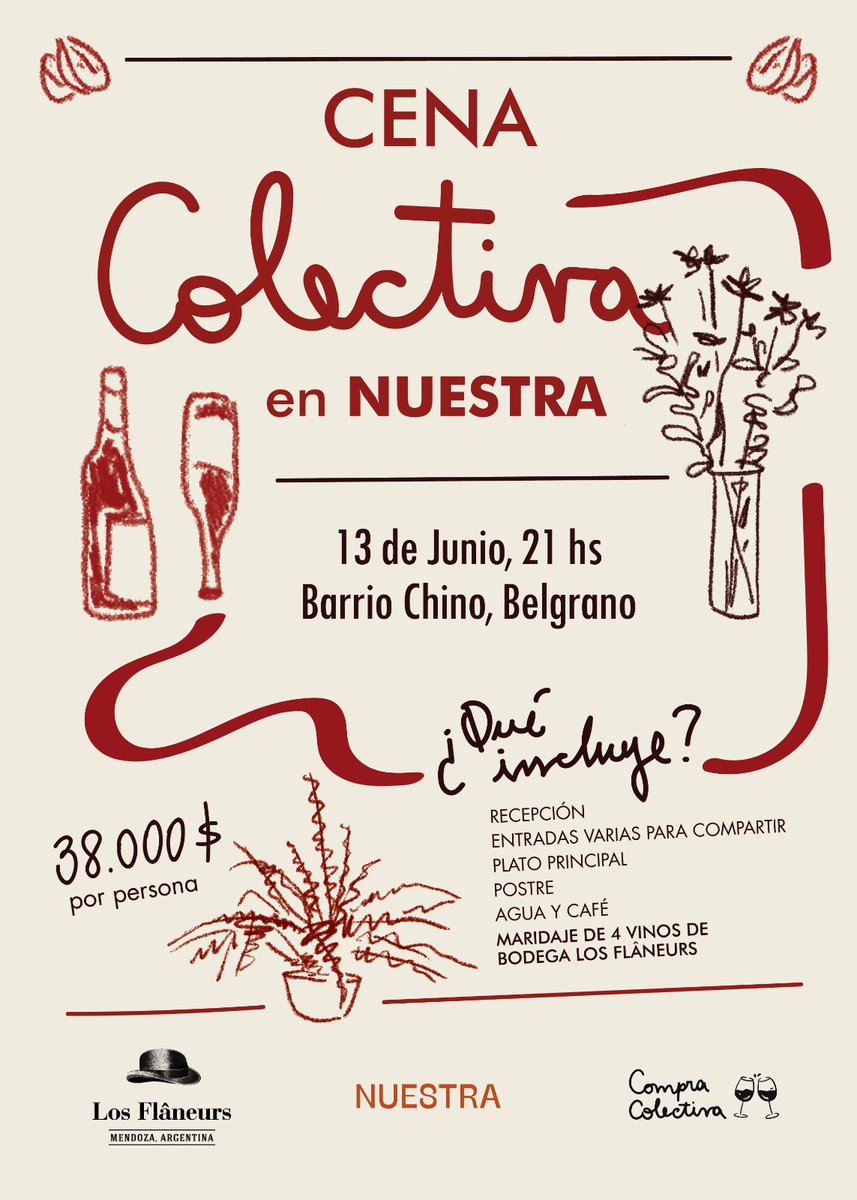 Se viene una nueva cena el próximo jueves 13/06...

Esta vez, en un lugar que hace muy poco abrió sus puertas, íntimo y privado.

Si tenés ganas de probar cosas nuevas, no lo dudes... ¡hay pocos lugares!

Acompañan los vinos exquisitos de <a href="/LosFlaneurs/">Los Flaneurs</a>.

Link en 🧵🧵🧵