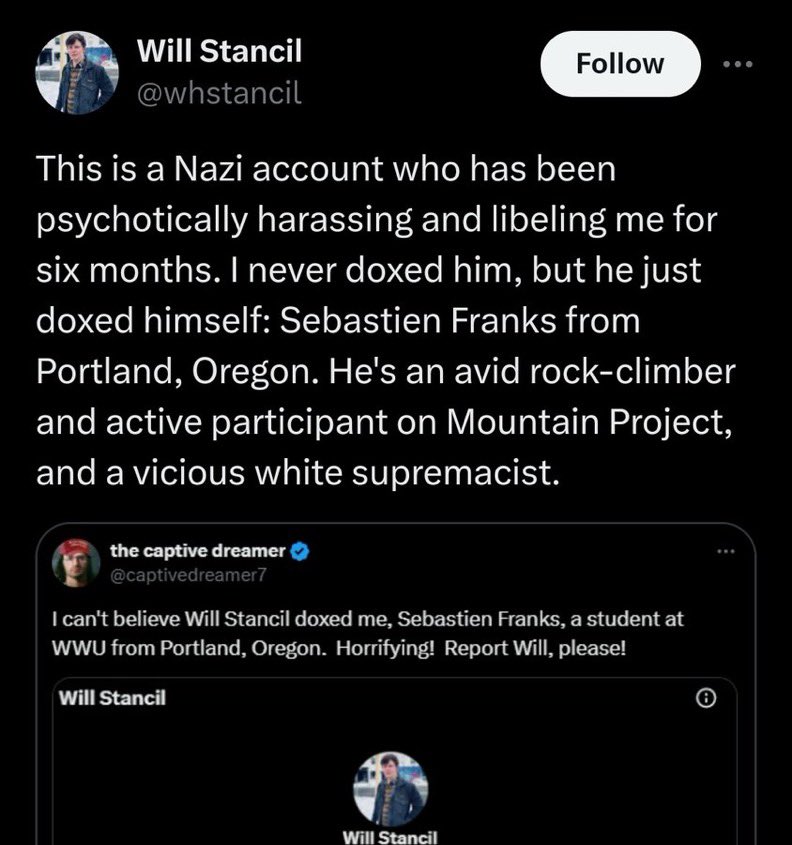will stancil’s entire twitter bit consists of being 110 IQ & getting psychically molested by 140 IQ rw anons on the TL as his 100 IQ followers cheer him on for fighting nazi— this is the best thing that has ever happened to him, before, an idiot with a useless masters, now a hero