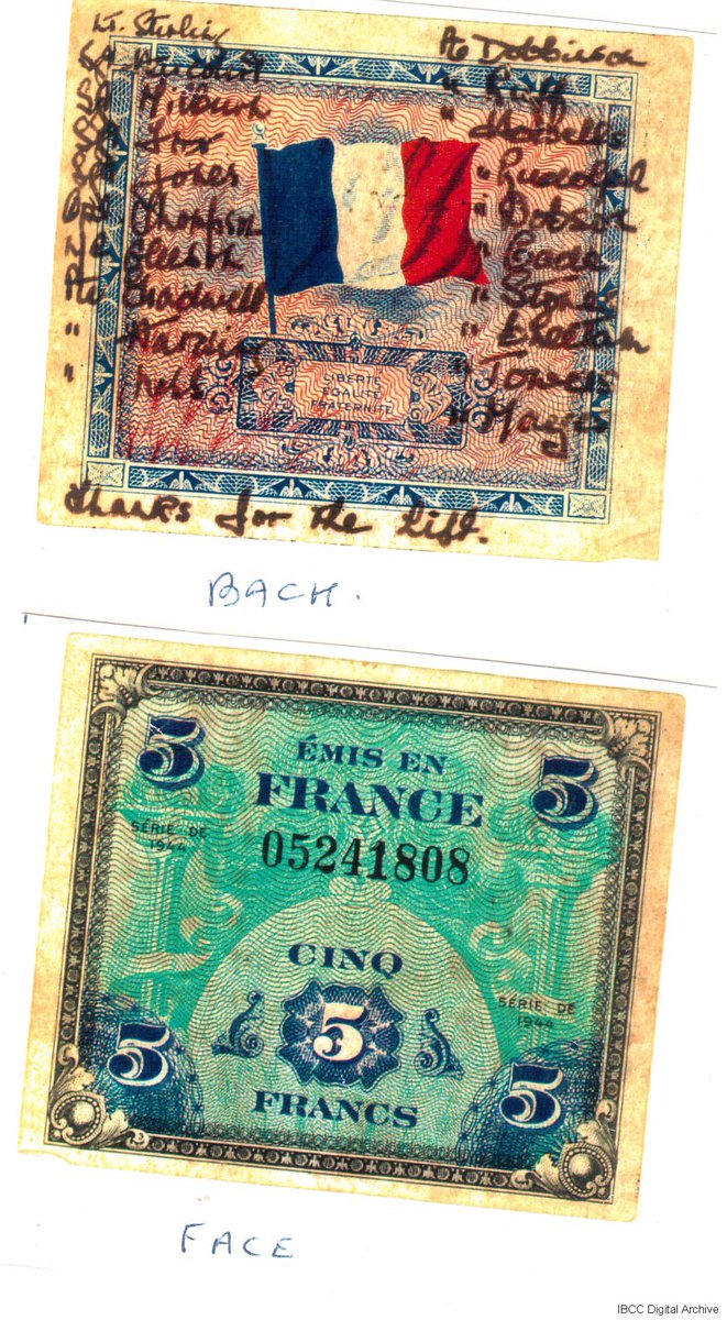#DDAY paratroopers dropped from Stirling over Normandy on 5/6 June 1944 all signed a 5 franc note with message 'thanks for the lift'. Stirling crew survived the war and the pilot kept the note. Lists names of paratroopers &amp; that Eric Keen, my grandad, was the flight engineer.