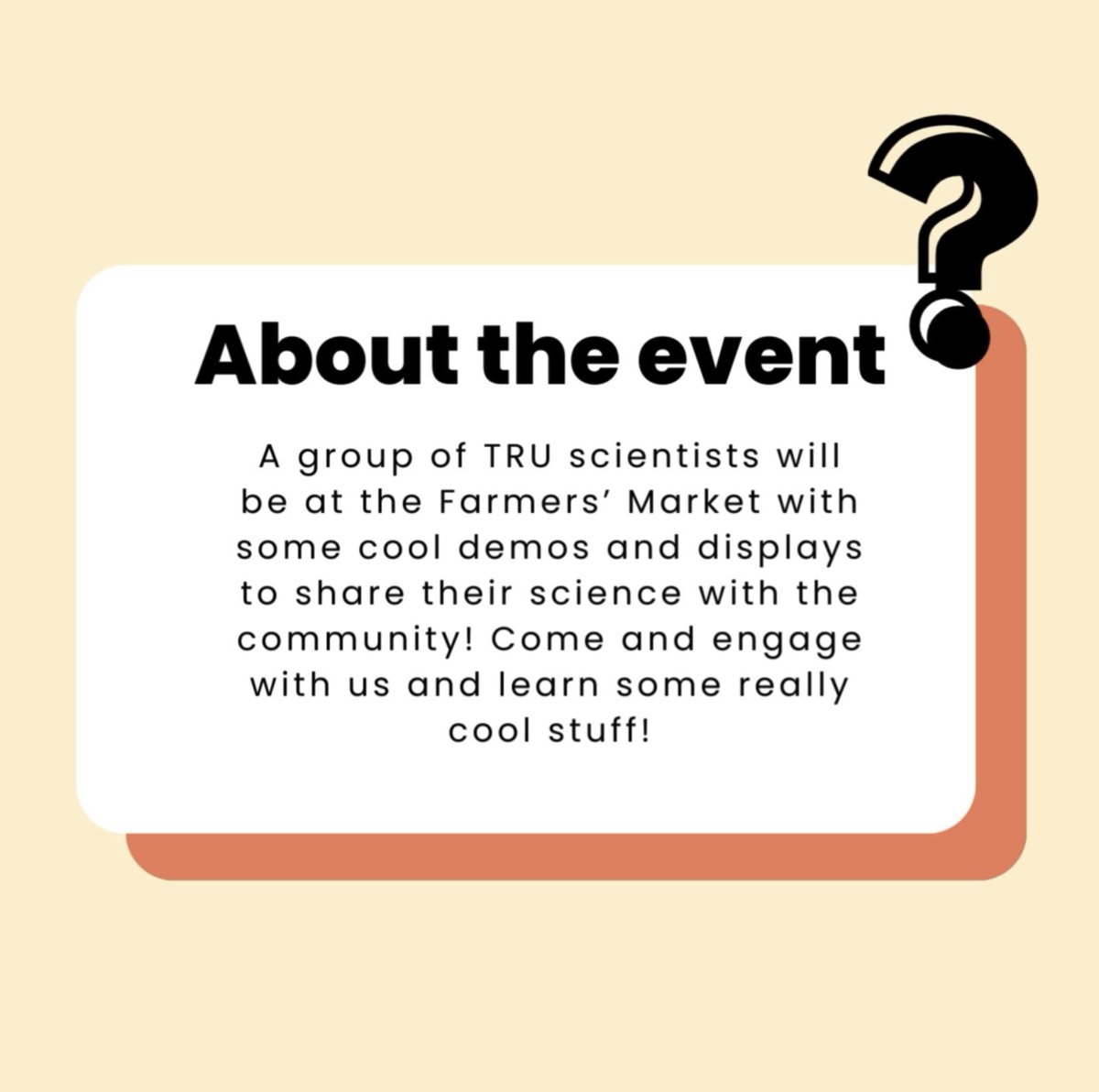 KamloopsFarmMkt's tweet photo. Mark your calendars! On June 15th TRU Sciences will be at market with their @Soapboxscience initiative sharing about research they have been doing!Β
Come to market and learn some cool stuff!Β
#soapboxsciencekamloops #knowledgeempowers #creatingresilientcommunties https://t.co/Hmf7tOsOC0