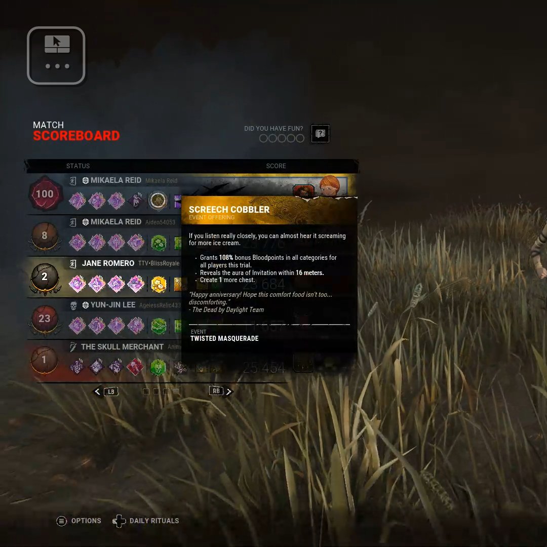 MrMissBliss_'s tweet photo. WOW this mikaela has to really amazing to have aquired the screech cobbler already. Or she has been dabbling in some fortnite burgers. hmmm... #dbdcheater #dbdjail #youbetterhideyourname #notacutie #deadbydaylight #screechcobbler https://t.co/mevACjAJHa