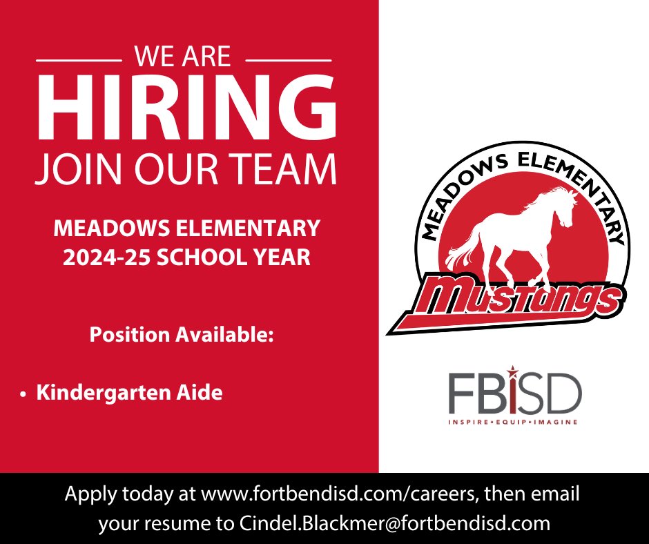 ME_Mustangs's tweet photo. 👋 We are looking for an aide to join our phenomenal kindergarten team! https://t.co/3Xs5IZGBkE