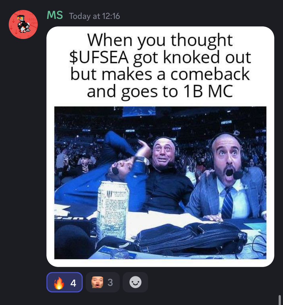 UfSeasol's tweet photo. congrats to @martin_sturdy for winning the meme contest giveaway. Wins a share of 1 million UFsea tokens, he will have the choice to burn some of the tokens if he likes 👀

Send me your sol address and we will get you your tokens within 24 hours 🥊

Thanks for all the submissions guys. 

Here was the winner #UFSEAMEME
