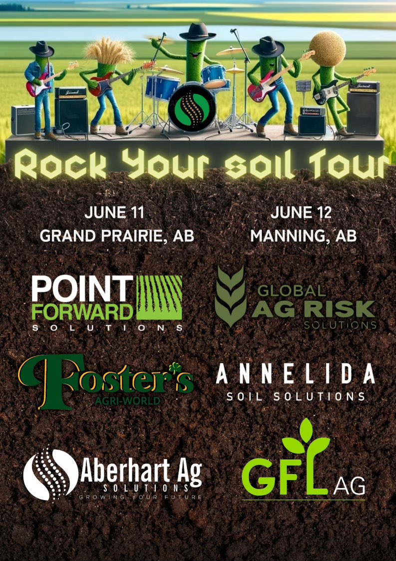 FASCIlene's tweet image. 🎸 ROCK YOUR SOIL TOUR 2024 🎸
Are you ready to make your soil sing?!

TOUR DATES (more to be announced soon)
June 11 - Grand Prairie, AB
June 12 - Manning, AB

Join us for an electrifying lunch and learn session where experts will share the secrets to making your soil thrive.