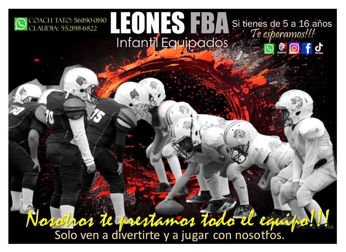vertigodeport's tweet photo. 🏈🇲🇽 ¿Quieres practicar Futbol Americano equipado? y tienes entre 5 y 16 años. Los @LeonesFBA te esperan en el parque Japón en las Águilas Álvaro Obregón
#VertigoDeportivo síguenos para saber más del mundo deportivo https://t.co/FuAcZlAYgF