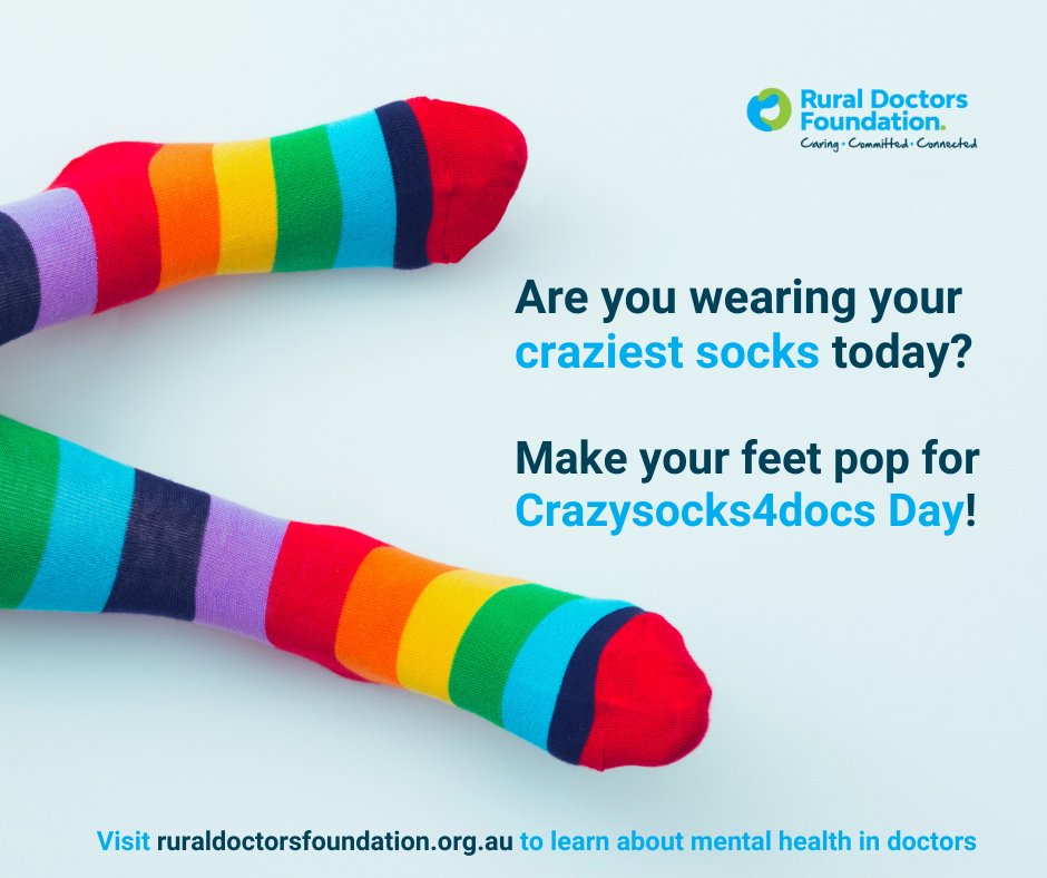 We’re proudly wearing our craziest socks today in support of Crazysocks4docs Day. It’s a great cause – all about breaking down the stigma around mental health in doctors. Dr Margaret Kay writes about it in our latest article: ruraldoctorsfoundation.org.au/crazysocks4doc… 

#crazysocks4docs