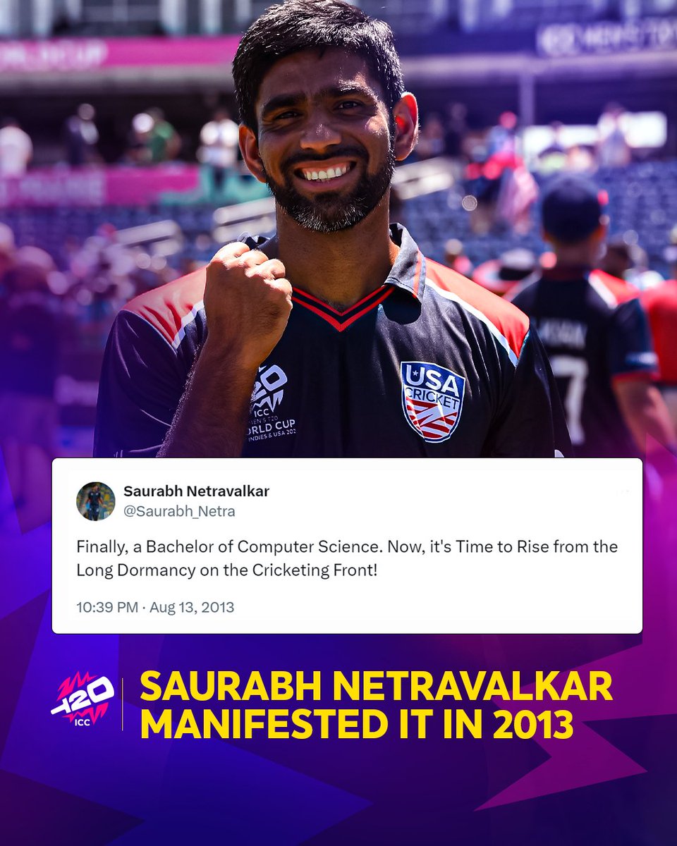 ICC's tweet photo. It's been an incredible journey for USA's Super Over hero, Saurabh Netravalkar 🌟

#T20WorldCup https://t.co/rwmSSb9Xpi