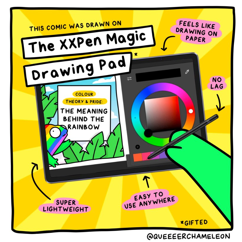 XPPEN's tweet photo. What is the meaning behind the rainbow flag? #colorthoery  Featuring the one and only🦎🦎🦎@queeeerchameleon, the author of Queer Chameleon
#pridemonth #coloryourway https://t.co/sa7eRbkrbX