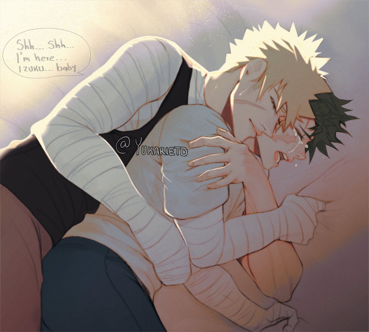 YukarietD's tweet photo. ❤️‍🩹 Nightmares ❤️‍🩹

After the final battle, Izuku often has nightmares reliving Katsuki's heart explotion and his fight with AFO. When that happens, Katsuki often hugs him to calm his nightmares.

Just a lil sketch color I do for practice.

#bkdk #ktdk #bakudeku #katsudeku https://t.co/JhFIjpNuVM