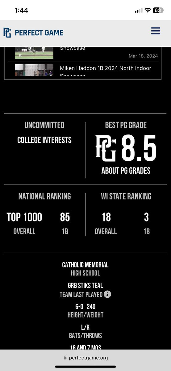 Thank you <a href="/PGShowcases/">PG Showcases</a> for the updated stats. Looking forward for the start of travel season first three weeks will be, <a href="/GrandParkSports/">Grand Park Sports Campus</a>, then <a href="/IowaPG/">Perfect Game Iowa</a> followed by <a href="/PBRTournaments/">Prep Baseball Tournaments</a> <a href="/PrepBaseballWI/">Prep Baseball Wisconsin</a>
<a href="/stiksacademy/">GRB STiKS Baseball</a> 
<a href="/SpiderzSports/">Spiderz Sports</a> 
#VandyBoys #HookEm #OleMiss #GoBlue