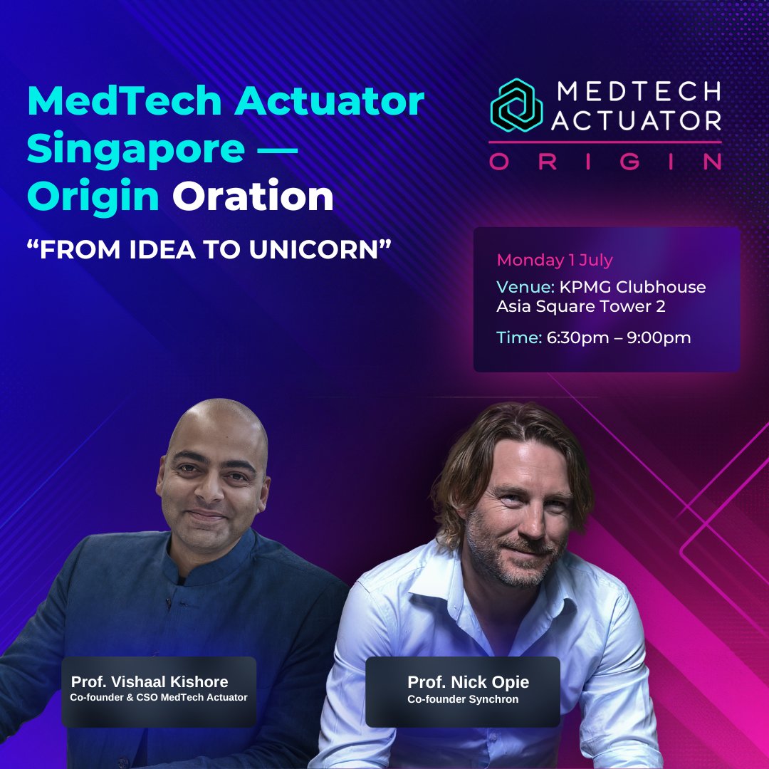 On 𝗝𝘂𝗹𝘆 𝟭𝘀𝘁, we will be hosting an Origin Oration event at the KPMG Clubhouse in Singapore, with special guest Prof. Nick Opie, cofounder of <a href="/synchroninc/">Synchron</a>.

✍🏻 Limited spaces available, register your seat today to avoid disappointment: bit.ly/SGOriginOration
