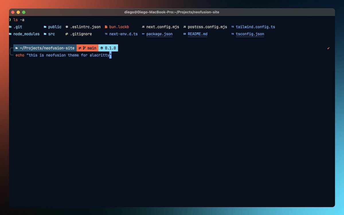 diegoulloao's tweet photo. Neofusion for @alacritty terminal is out! · Check it now!
https://t.co/gXgiDYW62M 🔥🔥
#alacritty #theme #terminal #colors #colorscheme #skin #neofusion #dev #programmers #developers #command #development https://t.co/Xr0AJ2ra4a