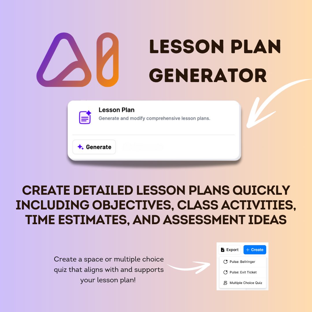 GetSchoolAI's tweet photo. 🚀 Transform your teaching with our Lesson Plan Generator!

Create detailed plans with objectives, activities, and assessments in minutes. Take it to the next level by creating a bellringer, exit ticket, or quiz right from the lesson plan! https://t.co/XOUUCL14rT