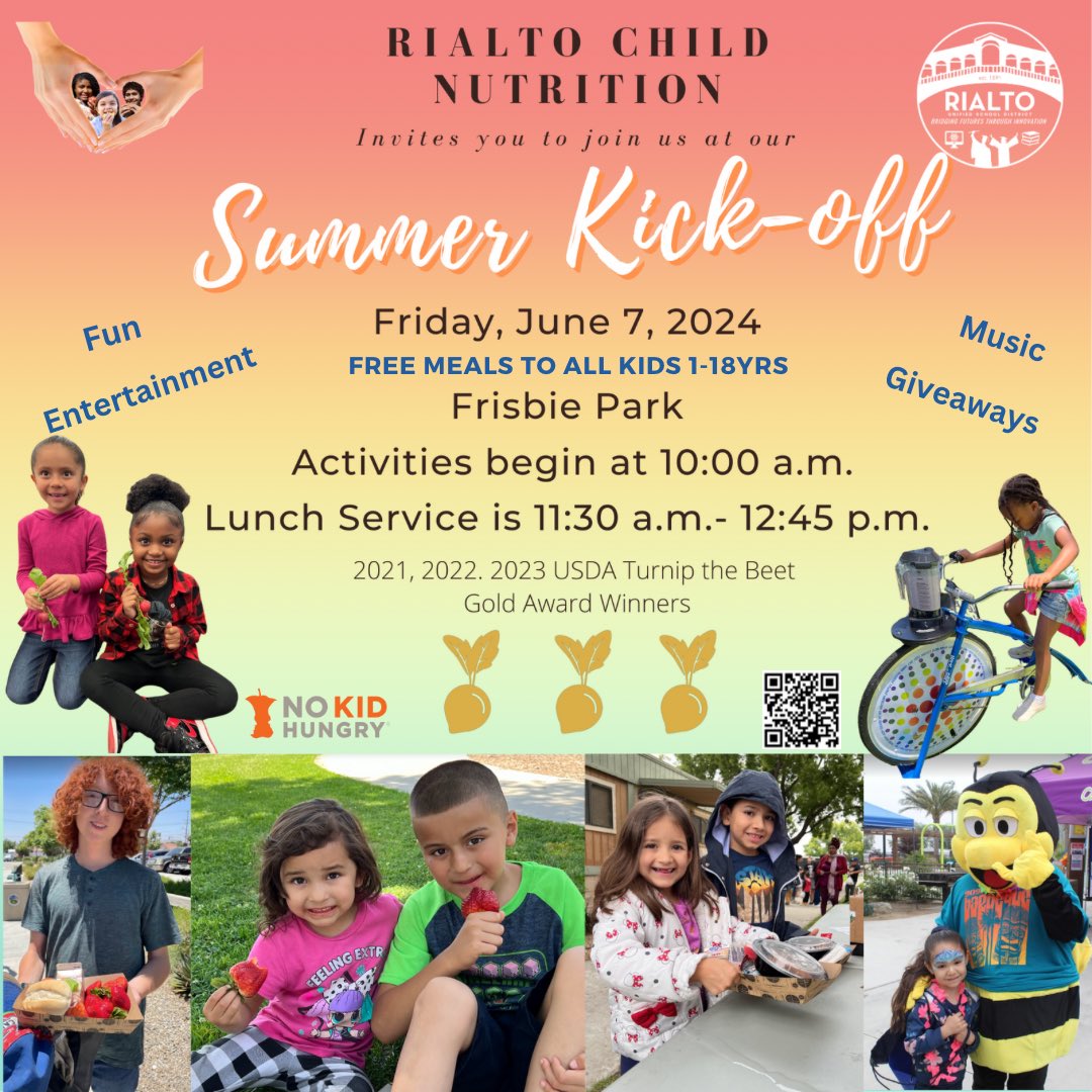 Tomorrow’s the day! Join us for our Summer Kickoff BBQ at Frisbie Park. All kids 1-18 eat for #FREE all summer, and tomorrow only, adults who bring a child get a free meal too, thanks to No Kid Hungry. Activities start at 10am, with meal service from 11:30am-12:45pm.