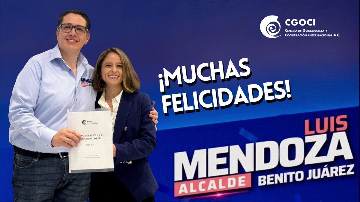 AcCgoci's tweet photo. La comunidad del Centro de Gobernanza y Cooperación Internacional felicita a @LuisMendozaBJ por ser electo como alcalde de Benito Juárez #BJ #CDMX. https://t.co/lHuvIIGk78