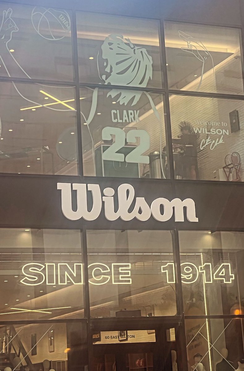 HoosierFever's tweet photo. Caitlin Clark's image on the Wilson Headquarters building in downtown Chicago. This is so damn cool. #WNBA https://t.co/RZWIiBHlWx