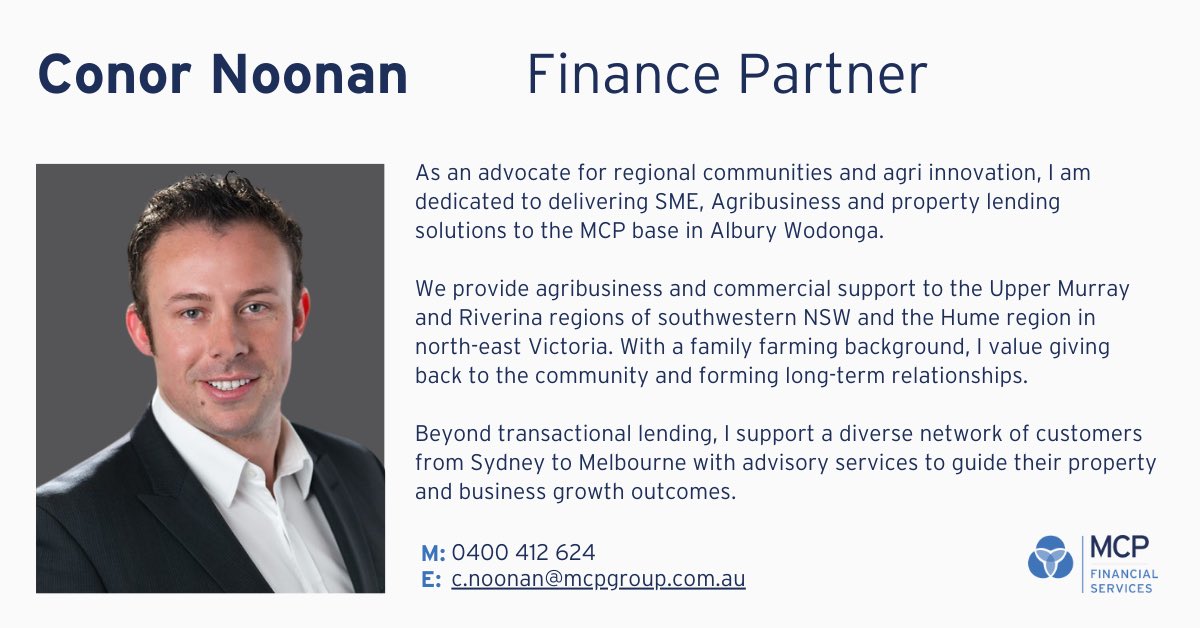 I am pleased to share a new chapter in my professional journey. 

I have commenced a Finance Broking and Advisory Services business for the Southern Riverina and North East Victorian regions. As an advocate for regional entrepreneurship, I believe in taking such a step myself.