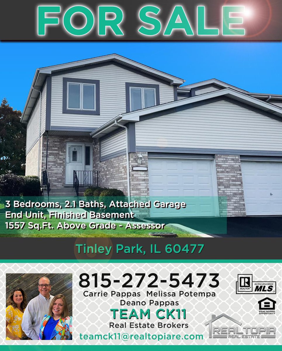 Ck11Team's tweet photo. Discover your dream home with TEAM CK11 with Realtopia Real Estate!  Trusted experts, personalized service, and a proven track record. Your  perfect home awaits. Call Carrie Pappas and her TEAM at  815-272-5473  #realestate #dreamhome #TEAMCK11 #happyhoming #tinleyparkil https://t.co/XyybNS9OyP
