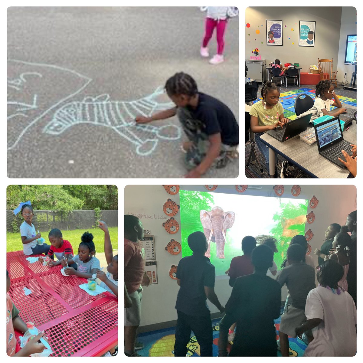 TraceyRSanders's tweet photo. Today’s adventures through the African Safari included an Elephant Virtual Collaborative Stickerboard, Math Facts Twister, Safari Art, Bird Dancing, Giraffe Collage, the Blue Pop Shop, and more! We had lots of happy campers!
@oakdaleelement https://t.co/TRT1lpgsc2