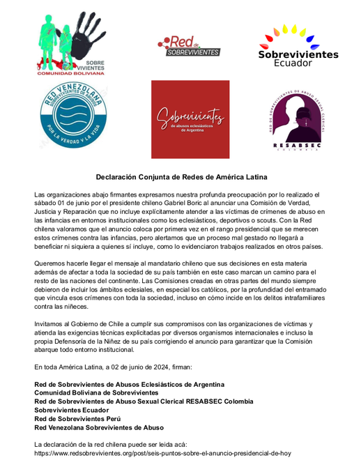 Redes de sobrevivientes ASI de América Latina, declaración conjunta, gracias por compartir: