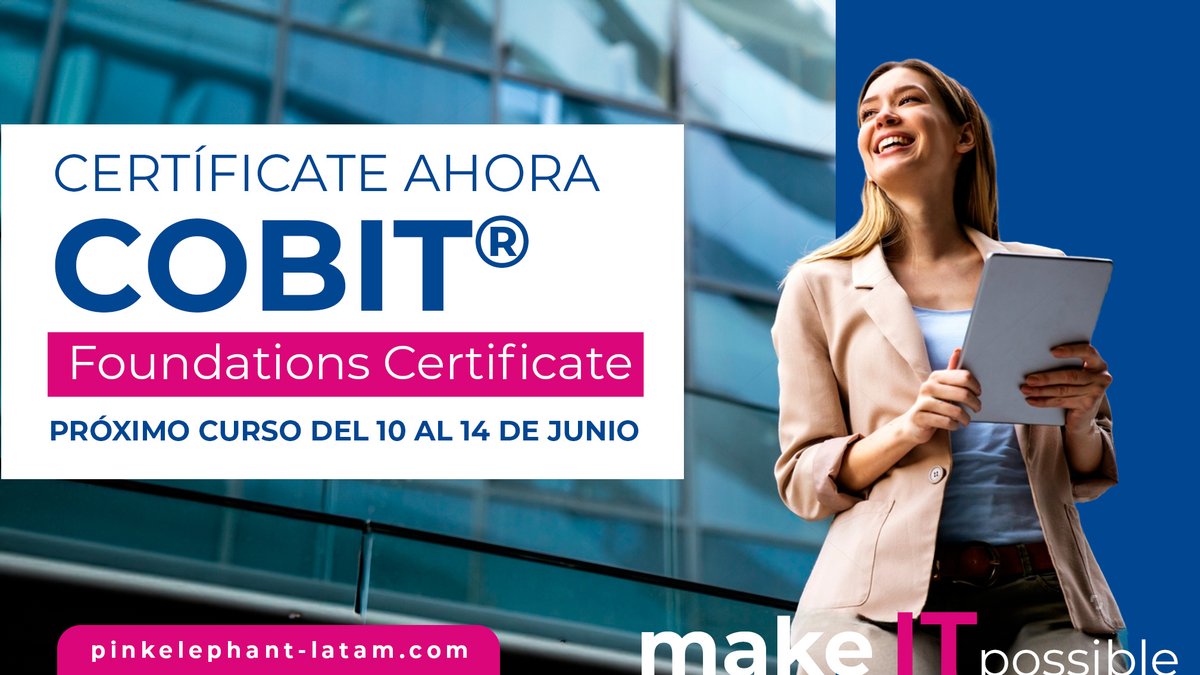 ExpertosenITSM's tweet photo. Este curso te proporcionará las herramientas necesarias para optimizar la eficiencia operativa y asegurar el éxito de tu organización. 
Próximo curso 10 al 14 de junio.
https://t.co/JO4pjMUHqH
#Cobit #CobitFoundations #PinkElephant  #GestiónDeTI #GobernanzaDeTI #Capacitación https://t.co/p5OjaH2M9P