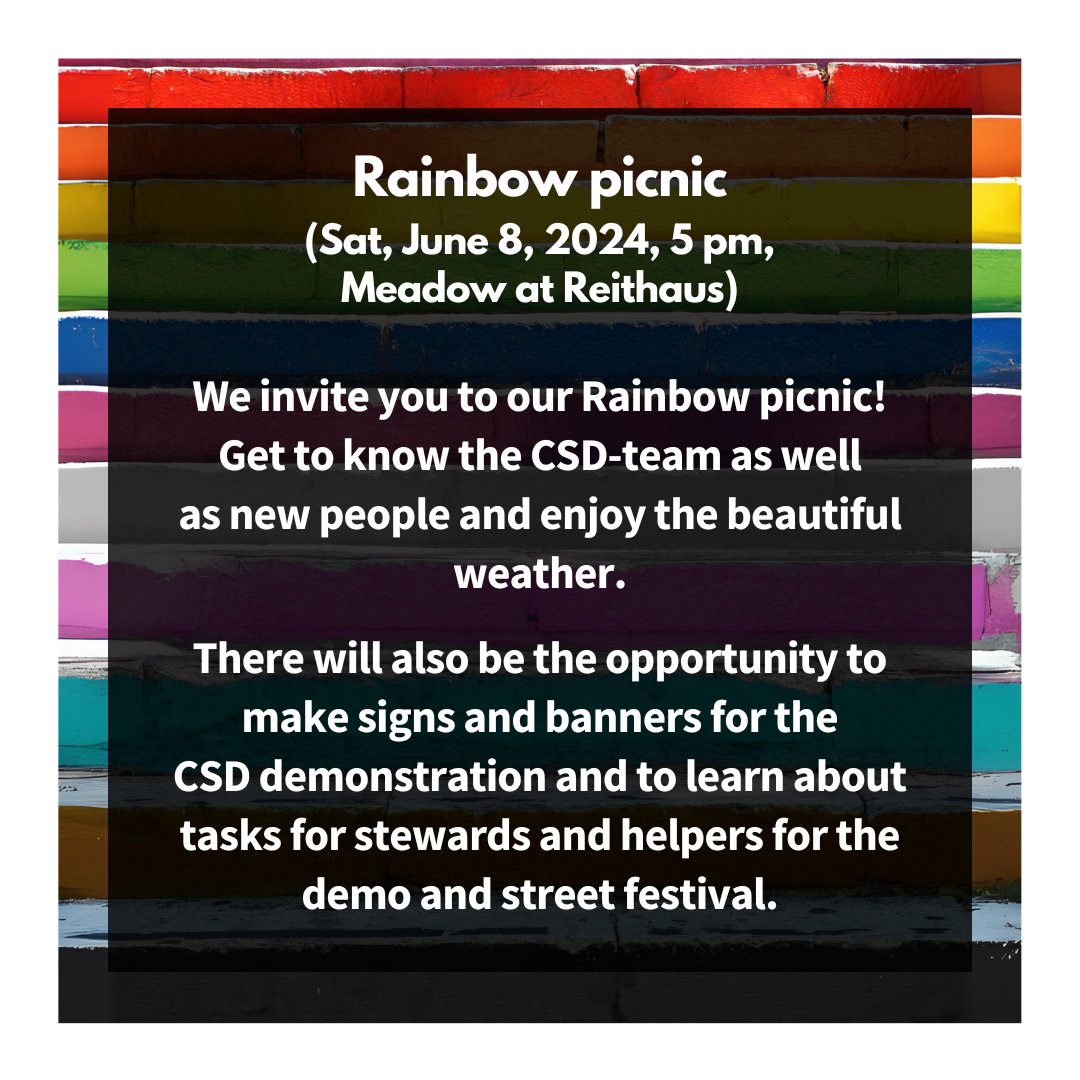 CSDWeimar's tweet photo. Wir laden euch zum Regenbogen-Picknick ein. Lernt das CSD-Team und neue Menschen kennen und genießt das schöne Wetter.

#CSDWeimar #CSDThüringen #VielfaltInThüringen
#RegenbogenPicknick #RainbowPicnic [1/6] https://t.co/O4ZoxYsLAu