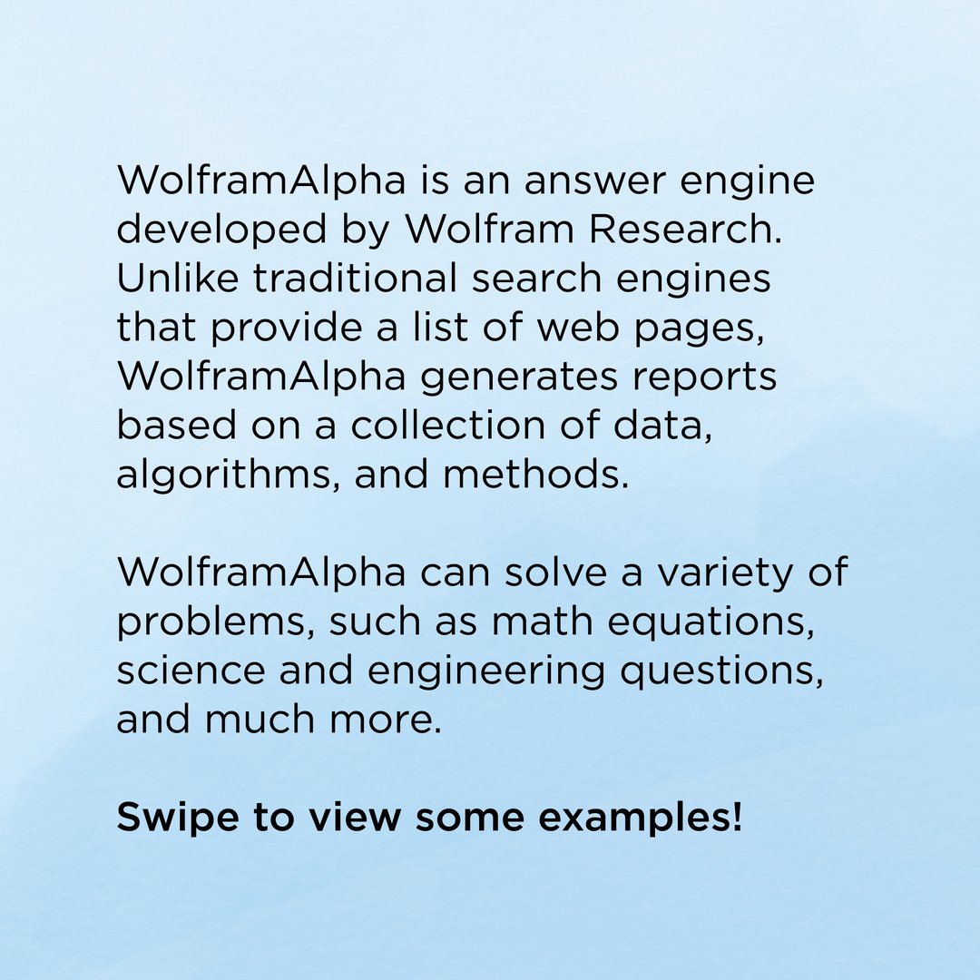LC_CTLI's tweet image. From solving complex math problems to providing detailed scientific explanations, WolframAlpha is a valuable tool with endless uses! 😄 

Explore it for yourself, and let us know in the comments how you see yourself using this tool ⬇️ 
wolframalpha.com