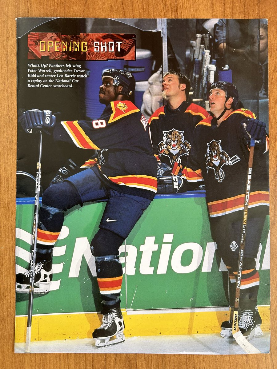 Claude6Landry's tweet photo. Panthers left wing #PeterWorrell, goaltender #TrevorKidd and center #LenBarrie watch a replay on the National Car Rental Center scoreboard. https://t.co/A8yktCMVqV
