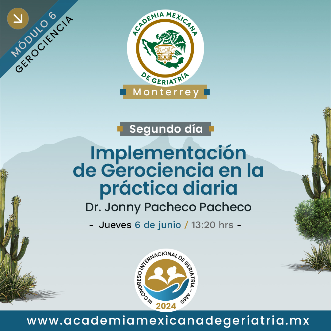 AMGeriatriaAC's tweet image. Segunda ponencia del #Módulo6 - Gerociencia -, con el tema “Implementación de Gerociencia en la práctica diaria”, a cargo del Dr. Jonny Pacheco Pacheco.

#Gerociencia #DrJonnyPachecoPacheco #CongresoAMG #SomosGeriatras #SomosAcademia