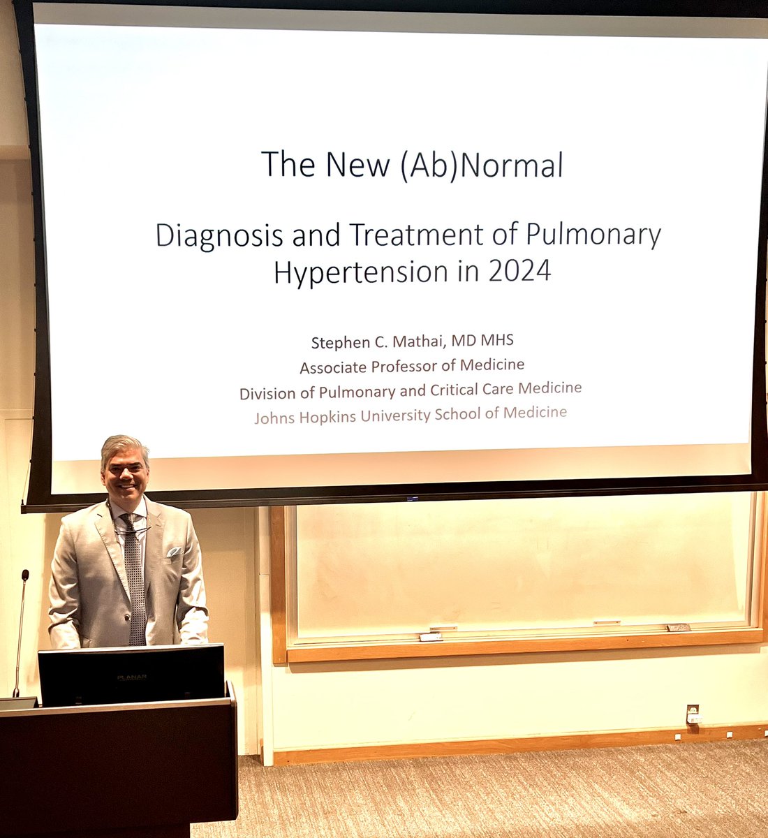 SteveMathaiMD's tweet image. Such a wonderful day at my alma mater. Enjoyed seeing old friends from various stages of training and giving medical grand rounds nearly 21 years to the day after my first medical grand rounds presentation as a chief resident. Thanks to @bclaxtonmd. @JeffPulmonary @HopkinsPCCM