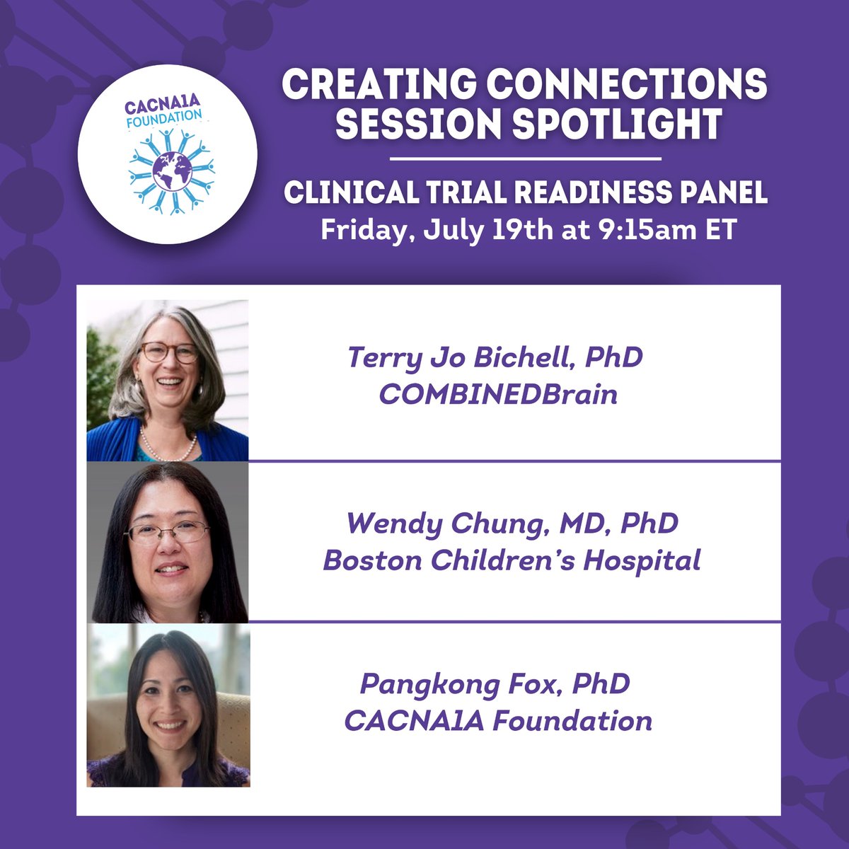 cacna1a's tweet photo. Leading up to our conference, we will be highlighting the sessions on our agenda. 

Our first spotlight is Clinical Trial Readiness Initiatives with panelists @TJBichell @combined_brain, @WendyKChung @BostonChildrens and @PangkongFox. Register to join us: https://t.co/Ij9mltd1gw https://t.co/aT2EX8tCv4