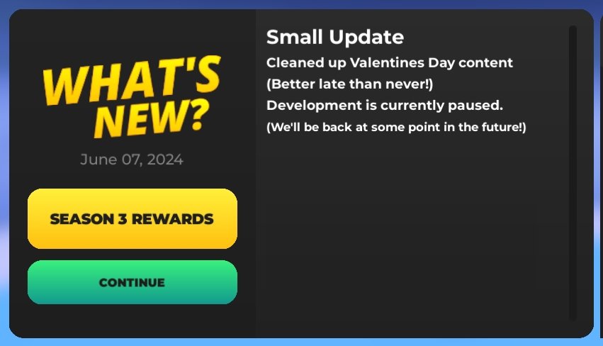 Well.. hey there remaining #MadCity fans? The game did a small update (and probably the last one it'll do for a long time)

With the being said, the map has changed back and all valentines day content is gone.

And it's now stated in-game that "Development is currently paused".