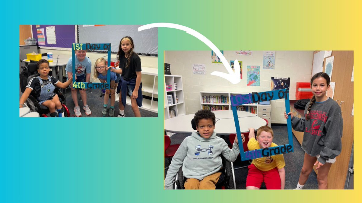 ETCSD's tweet photo. The FIRST day and LAST day of Mrs. Baumeister's fourth grade!! 🌞 🎉 #ETlearningignitED
Check out the fourth grade recap video!! https://t.co/KdCBV3VJTS https://t.co/lD2t8n9O2I