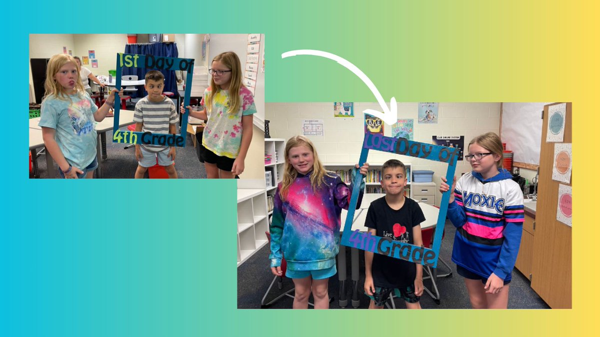 ETCSD's tweet photo. The FIRST day and LAST day of Mrs. Baumeister's fourth grade!! 🌞 🎉 #ETlearningignitED
Check out the fourth grade recap video!! https://t.co/KdCBV3VJTS https://t.co/lD2t8n9O2I
