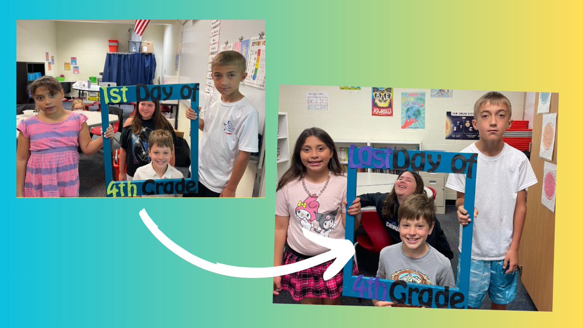 ETCSD's tweet photo. The FIRST day and LAST day of Mrs. Baumeister's fourth grade!! 🌞 🎉 #ETlearningignitED
Check out the fourth grade recap video!! https://t.co/KdCBV3VJTS https://t.co/lD2t8n9O2I
