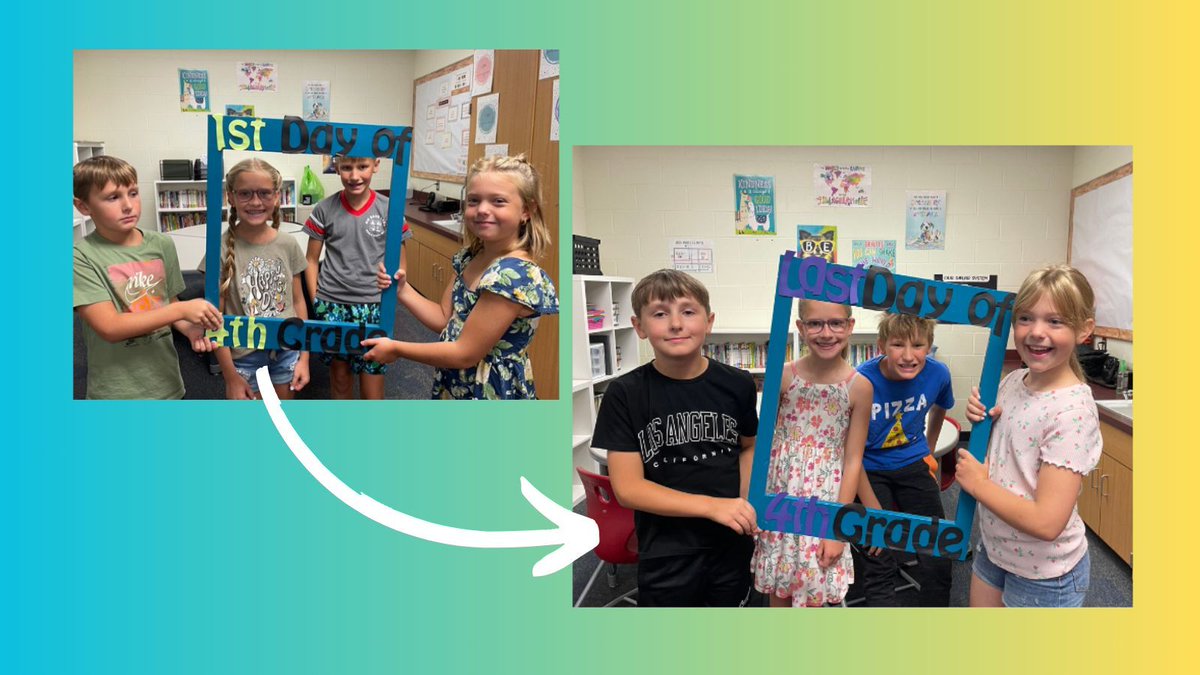 ETCSD's tweet photo. The FIRST day and LAST day of Mrs. Baumeister's fourth grade!! 🌞 🎉 #ETlearningignitED
Check out the fourth grade recap video!! https://t.co/KdCBV3VJTS https://t.co/lD2t8n9O2I